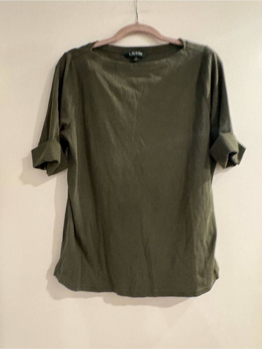 Lauren Ralph Lauren Olive Green Roll Sleeve Top Plus Size 1X Casual